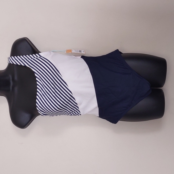 Kona Sol One Shoulder Striped One Piece Swimsuit Navy White - Picture 4 of 9